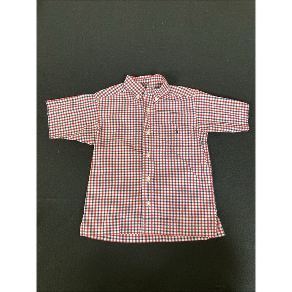 Polo Ralph Lauren Boys Short Sleeve Button Down Shirt Size 4 Red Blue Check Pony - Picture 2 of 6